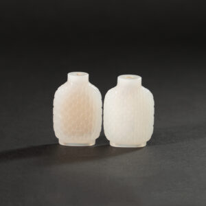 Lot 090 A PAIR OF WHITE JADE 'BAMBOO-WEAVE' SNUFF BOTTLES
QING DYNASTY – REPUBLIC PERIOD