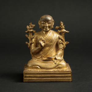 Lot 055 A RARE AND MAGNIFICENT GILT-COPPER ALLOY FIGURE OF A TIBETAN LAMA
QING DYNASTY, 18TH CENTURY
清十八世纪 铜鎏金西藏喇嘛坐像